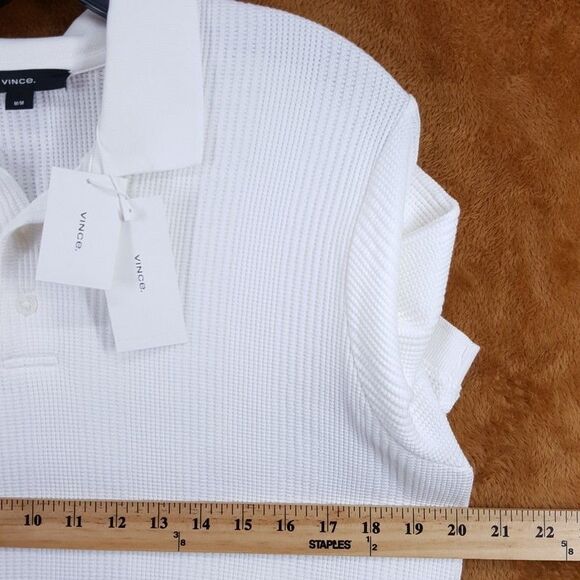 VINCE Polo Shirt Mens Medium White Short Sleeve Variegated Textured Knit $165 - Picture 8 of 10